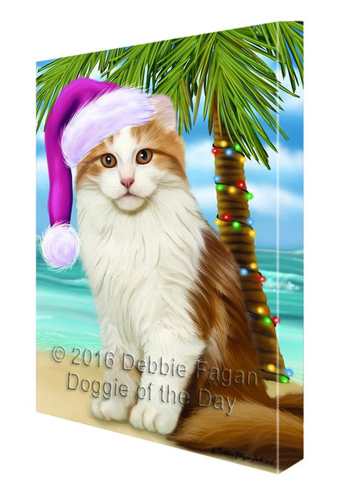 Summertime Happy Holidays Christmas American Curl Cat on Tropical Island Beach Canvas Wall Art