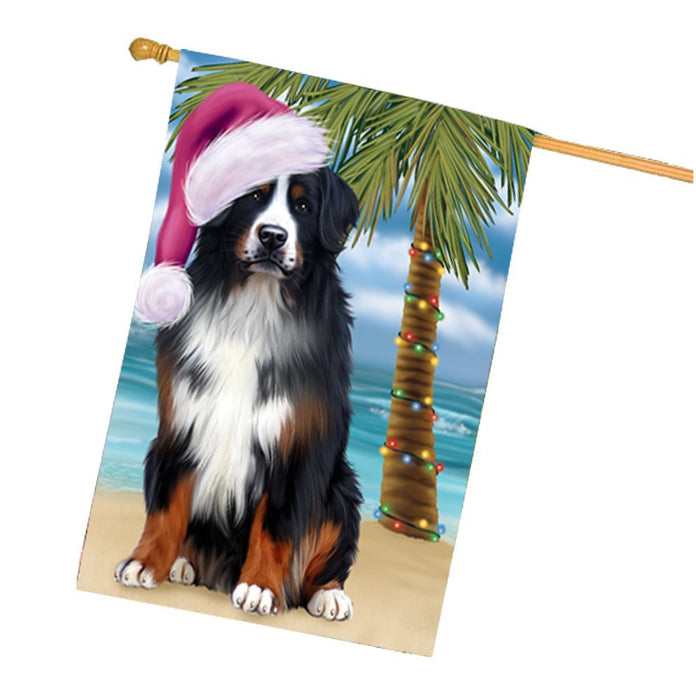 Summertime Christmas Happy Holidays Bernese Mountain Dog on Beach House Flag HFLG318