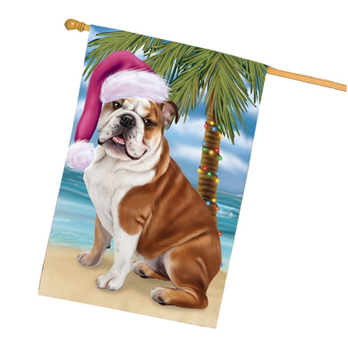 Summertime Happy Holidays Christmas Bulldog Dog on Tropical Island Beach House Flag