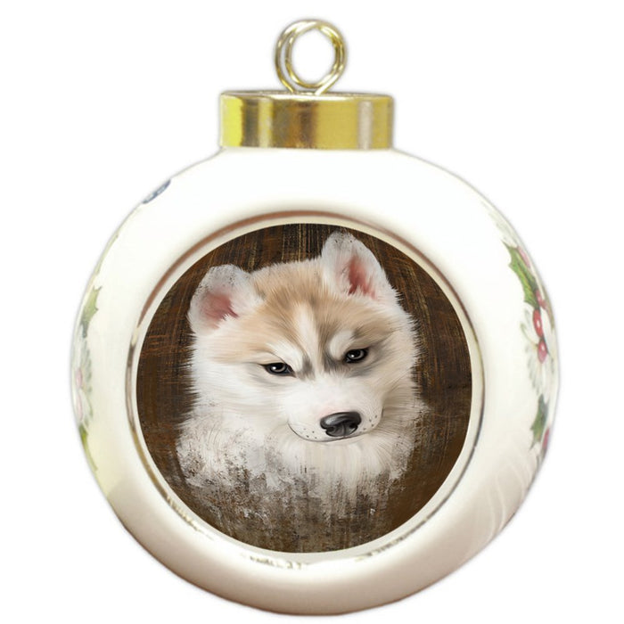 Rustic Siberian Husky Dog Round Ball Christmas Ornament RBPOR48267