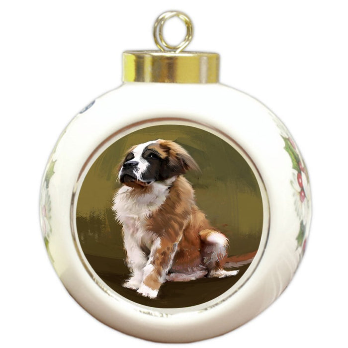Saint Bernard Dog Round Ball Christmas Ornament RBPOR48439