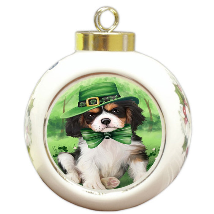St. Patricks Day Irish Portrait Cavalier King Charles Spaniel Dog Round Ball Christmas Ornament RBPOR48768
