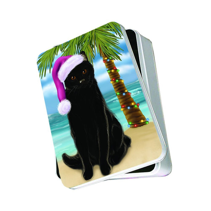 Summertime Black Cat on Beach Christmas Photo Storage Tin PTIN0760
