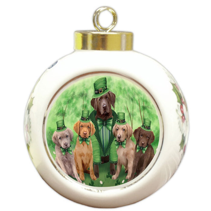 St. Patricks Day Irish Family Portrait Chesapeake Bay Retrievers Dog Round Ball Christmas Ornament RBPOR48770