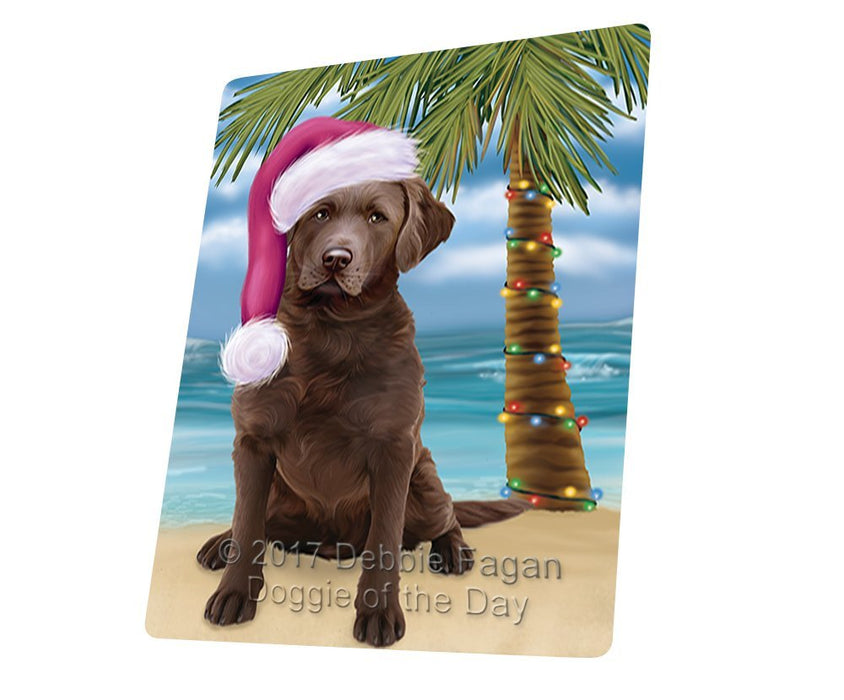 Summertime Happy Holidays Christmas Chesapeake Bay Retriever Dog On Tropical Island Beach Magnet Mini (3.5" x 2") D146