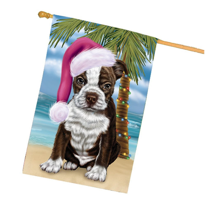 Summertime Happy Holidays Christmas Boston Terriers Dog on Tropical Island Beach House Flag