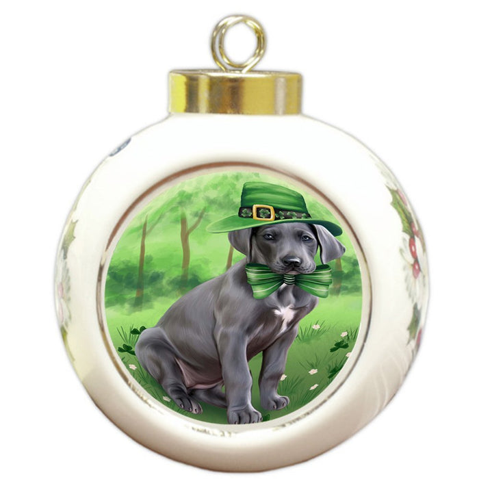 St. Patricks Day Irish Portrait Great Dane Dog Round Ball Christmas Ornament RBPOR48814