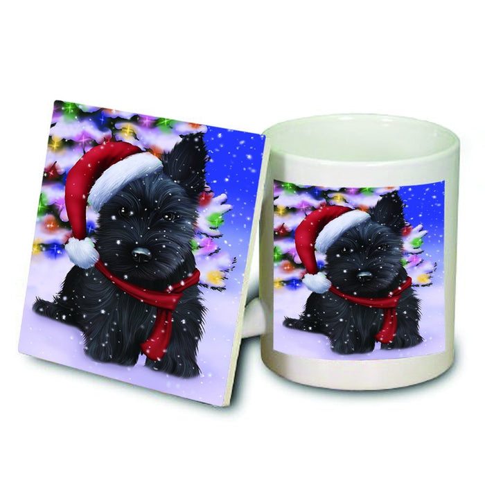 Winterland Wonderland Scottish Terrier Dog In Christmas Holiday Scenic Background Mug and Coaster Set