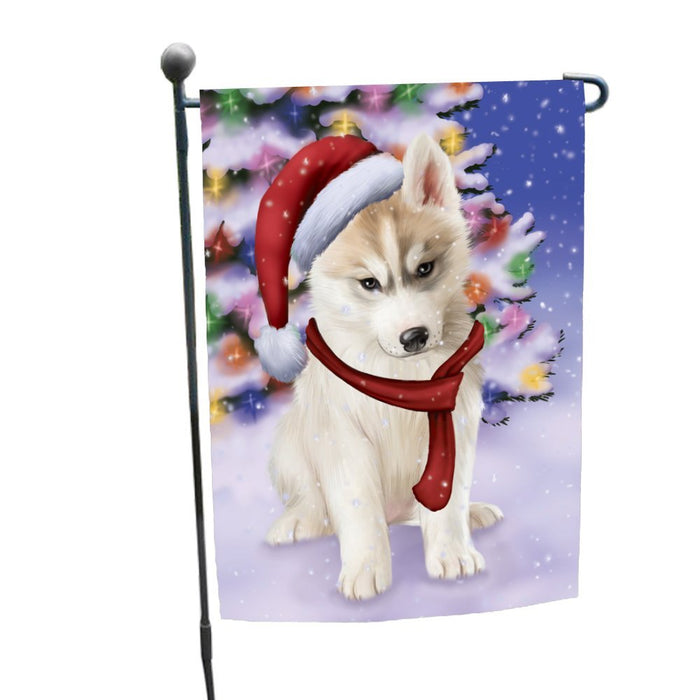 Winterland Wonderland Siberian Huskies Dog In Christmas Holiday Scenic Background Garden Flag