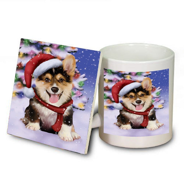Winterland Wonderland Corgis Puppy Dog In Christmas Holiday Scenic Background Mug and Coaster Set