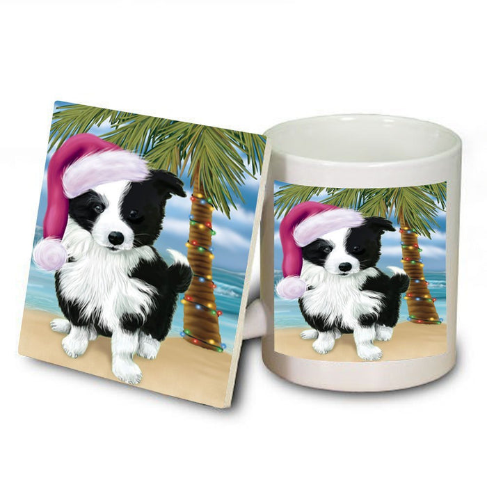 Summertime Border Collie Dog on Beach Christmas Mug and Coaster Set MUC0747