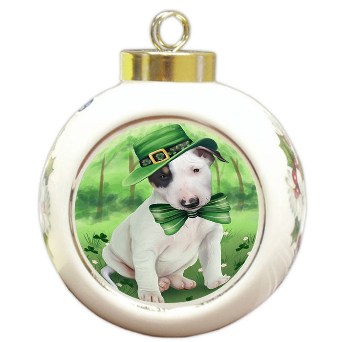 St. Patricks Day Irish Portrait Bull Terrier Dog Round Ball Christmas Ornament RBPOR48746