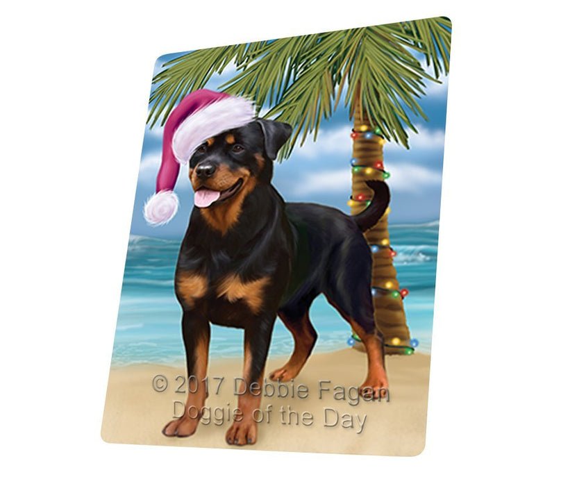 Summertime Happy Holidays Christmas Rottweiler Dog on Tropical Island Beach Tempered Cutting Board D134