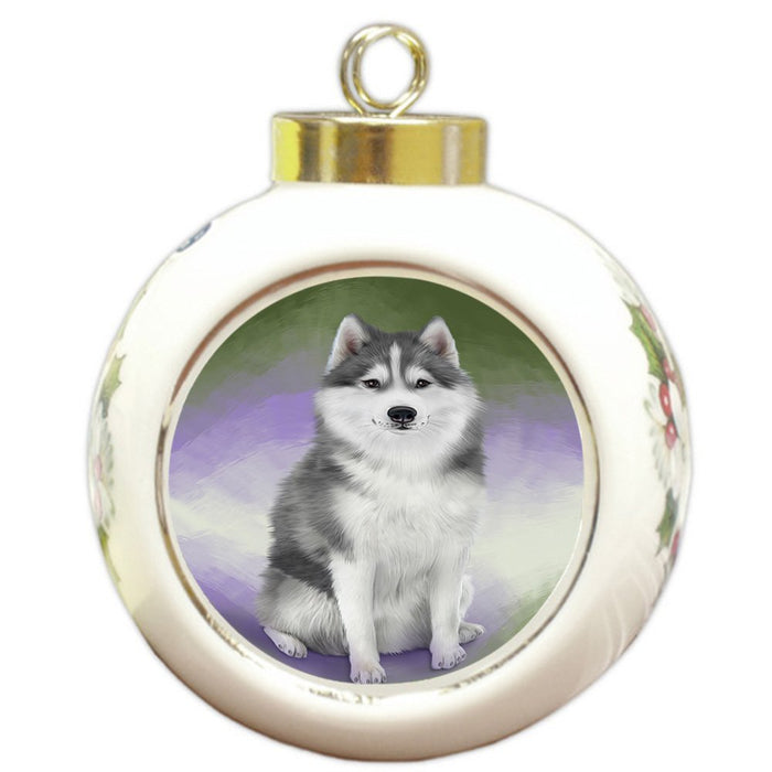 Siberian Husky Dog Round Ball Christmas Ornament RBPOR48364