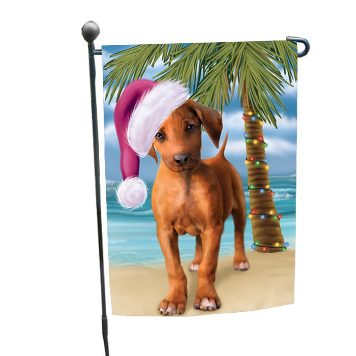 Summertime Christmas Happy Holidays Rhodesian Ridgeback Dog on Beach Garden Flag FLG329