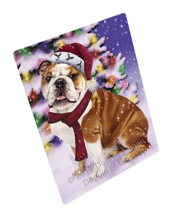 Winterland Wonderland Bulldogs Adult Dog In Christmas Holiday Scenic Background Tempered Cutting Board