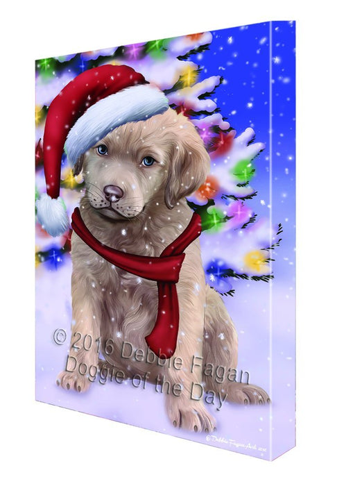 Winterland Wonderland Chesapeake Bay Retriever Dog In Christmas Holiday Scenic Background Canvas Wall Art