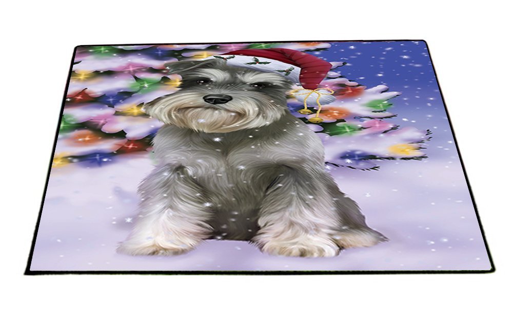 Winterland Wonderland Schnauzers Dog In Christmas Holiday Scenic Background Indoor/Outdoor Floormat