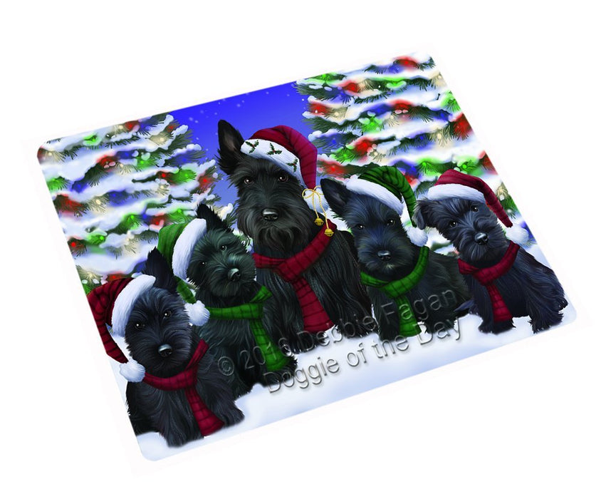 Scottish Terrier Dog Christmas Family Portrait in Holiday Scenic Background Large Refrigerator / Dishwasher Magnet D040