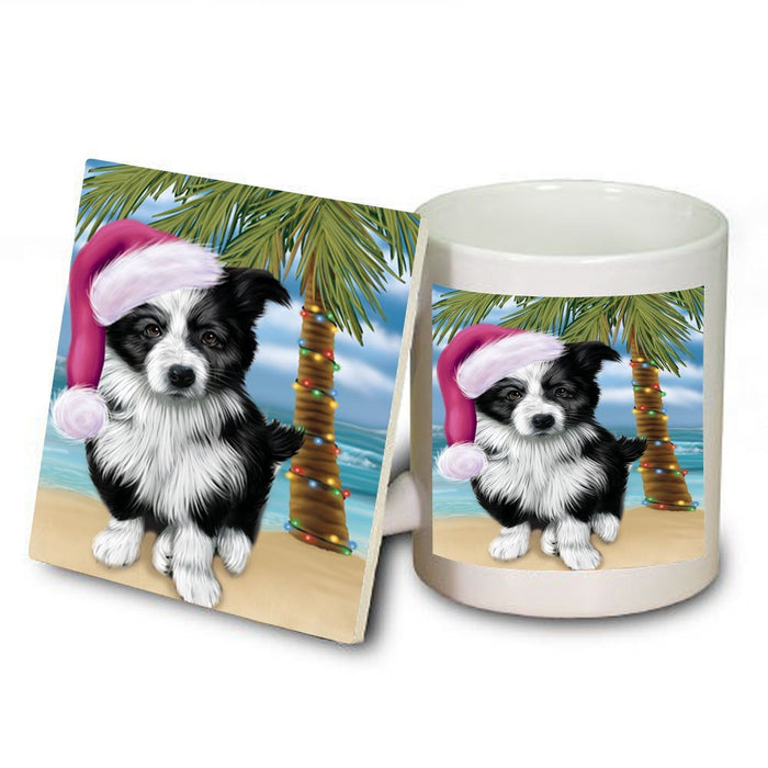 Summertime Border Collie Dog on Beach Christmas Mug and Coaster Set MUC0744