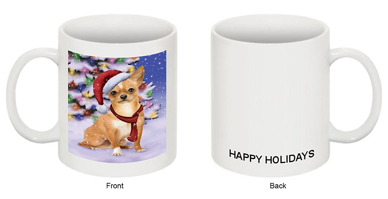 Winterland Wonderland Chihuahua Dog In Christmas Holiday Scenic Background Mug
