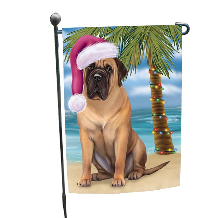 Summertime Happy Holidays Christmas Bull Mastiff Dog on Tropical Island Beach Garden Flag