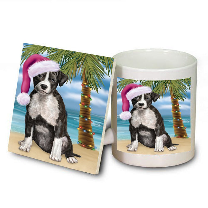 Summertime American Staffordshire Dog on Beach Christmas Mug and Coaster Set MUC0722