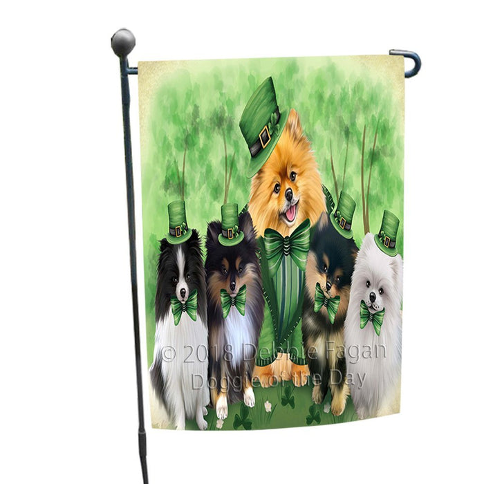 St. Patricks Day Irish Family Portrait Pomeranians Dog Garden Flag GFLG49133