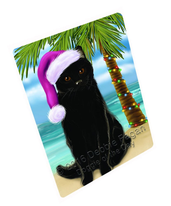 Summertime Happy Holidays Christmas Black Cat on Tropical Island Beach Large Refrigerator / Dishwasher Magnet D326