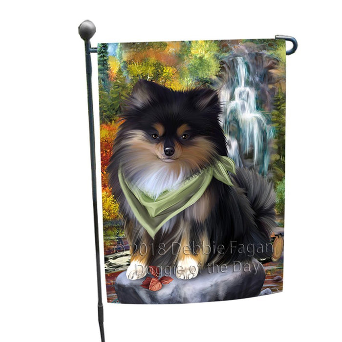 Scenic Waterfall Pomeranian Dog Garden Flag GFLG49303