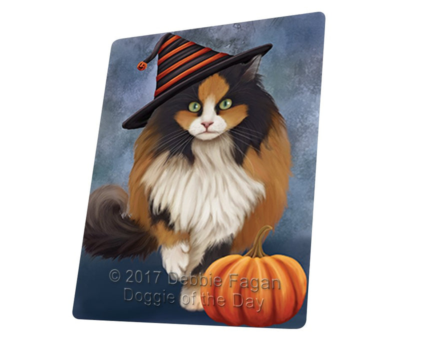 Happy Halloween Calico Cat Wearing Witch Hat With Pumpkin Magnet Mini (3.5" x 2")