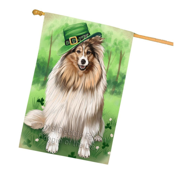 St. Patricks Day Irish Portrait Shetland Sheepdog Dog House Flag FLG49234