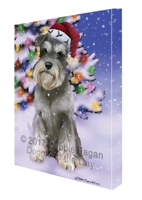 Winterland Wonderland Schnauzers Dog In Christmas Holiday Scenic Background Canvas Wall Art