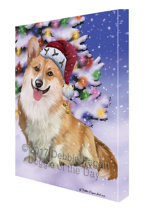Winterland Wonderland Corgis Dog In Christmas Holiday Scenic Background Canvas Wall Art