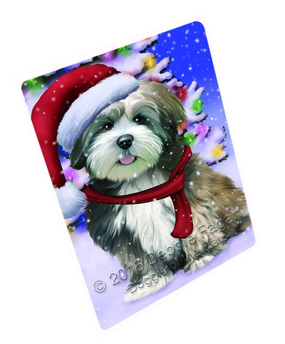 Winterland Wonderland Lhasa Apso Dog In Christmas Holiday Scenic Background Tempered Cutting Board