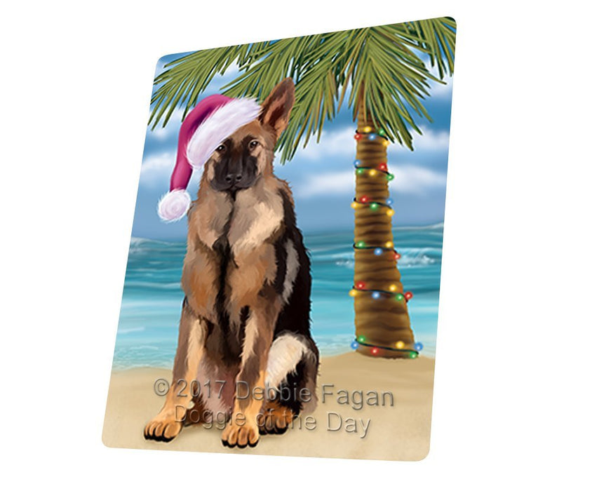 Summertime Happy Holidays Christmas German Shepherds Dog on Tropical Island Beach Tempered Cutting Board D127
