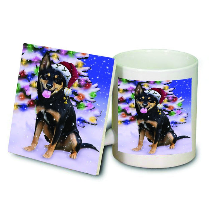 Winterland Wonderland Australian Kelpies Dog In Christmas Holiday Scenic Background Mug and Coaster Set