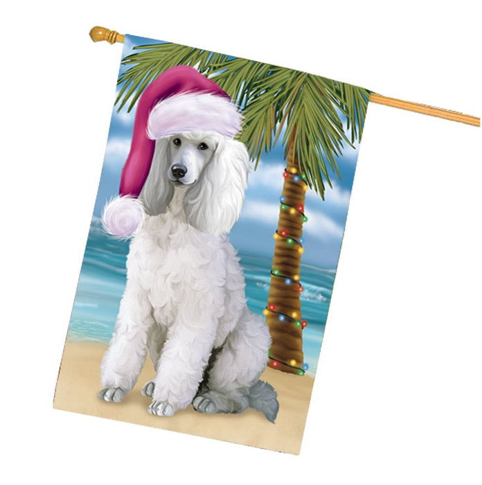 Summertime Happy Holidays Christmas Poodles Dog on Tropical Island Beach House Flag