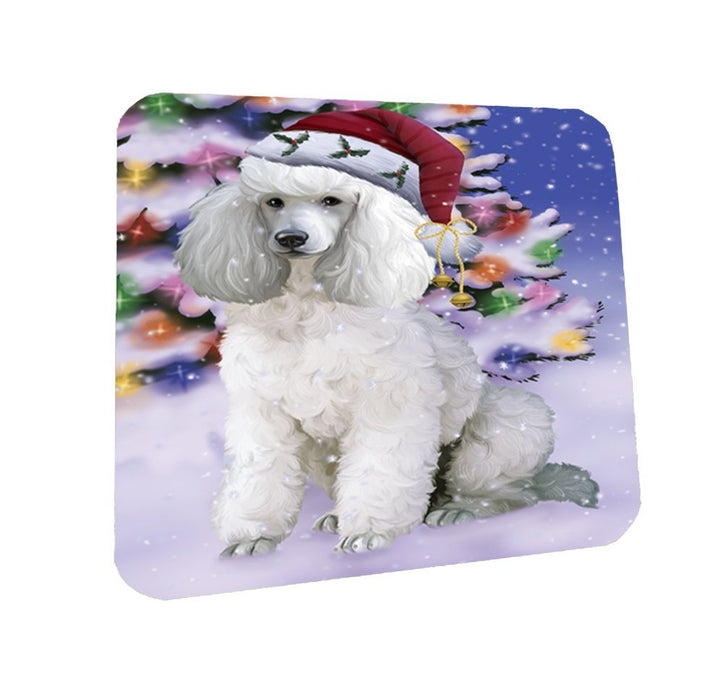 Winterland Wonderland Poodles Dog In Christmas Holiday Scenic Background Coasters Set of 4