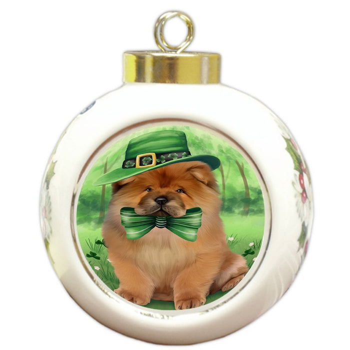 St. Patricks Day Irish Portrait Chow Chow Dog Round Ball Christmas Ornament RBPOR48784
