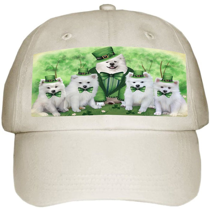 St. Patricks Day Irish Family Portrait American Eskimos Dog Ball Hat Cap HAT49086