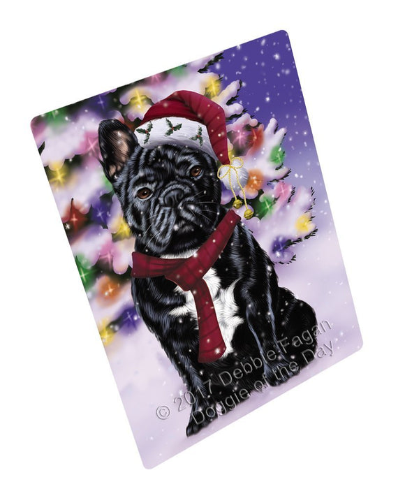 Winterland Wonderland French Bulldogs Adult Dog In Christmas Holiday Scenic Background Tempered Cutting Board