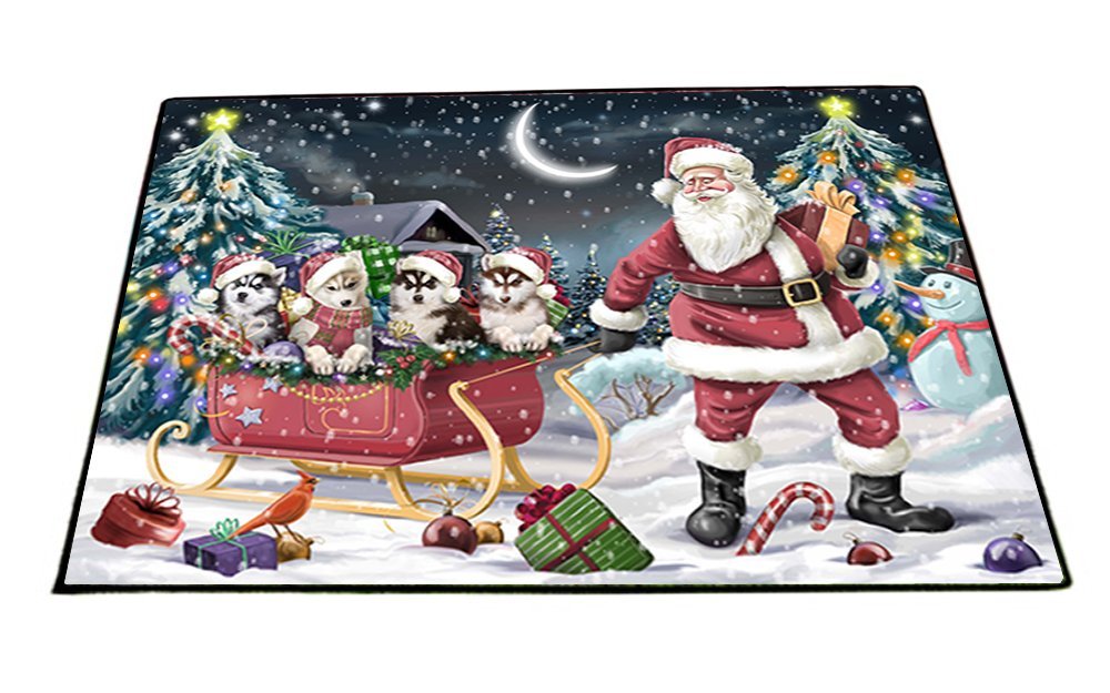 Santa Sled Dogs Christmas Happy Holidays Husky Indoor/Outdoor Floormat FML0042