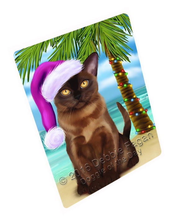 Summertime Happy Holidays Christmas Burmese Cat on Tropical Island Beach Tempered Cutting Board