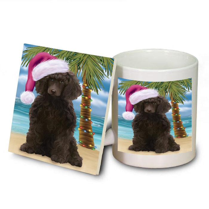 Summertime Poodle Dog on Beach Christmas Mug and Coaster Set MUC0700