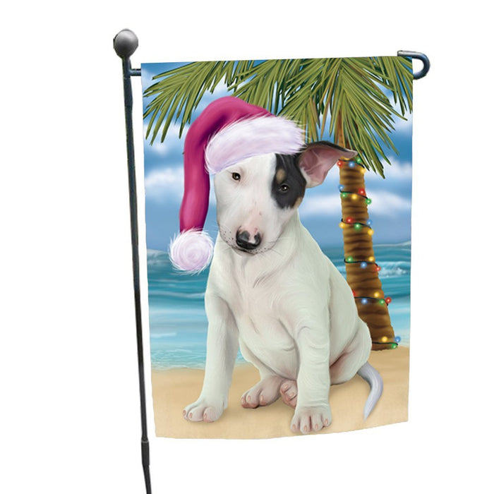 Summertime Happy Holidays Christmas Bull Terrier Dog on Tropical Island Beach Garden Flag