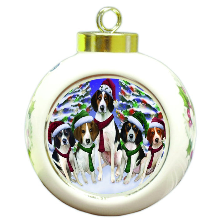 Treeing Walker Coonhound Dog Christmas Family Portrait in Holiday Scenic Background Round Ball Ornament D156