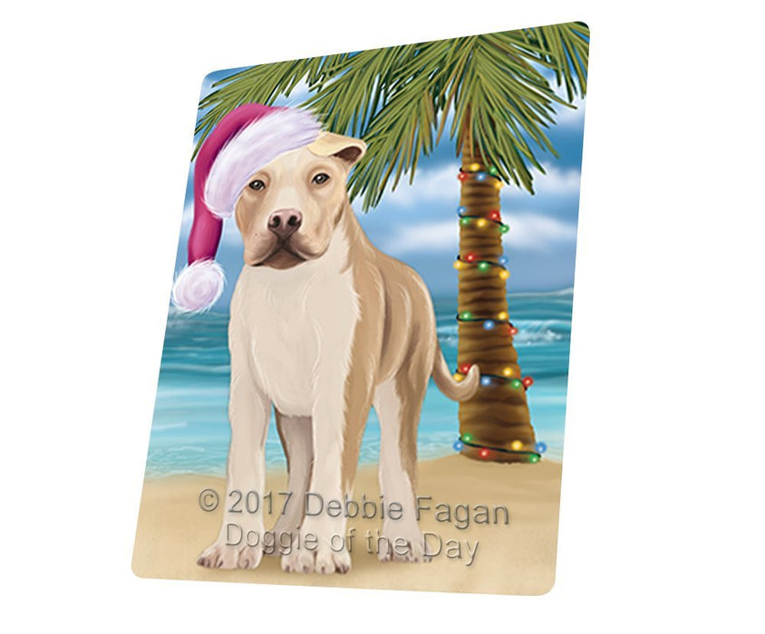 Summertime Happy Holidays Christmas American Staffordshire Dog On Tropical Island Beach Magnet Mini (3.5" x 2") D105