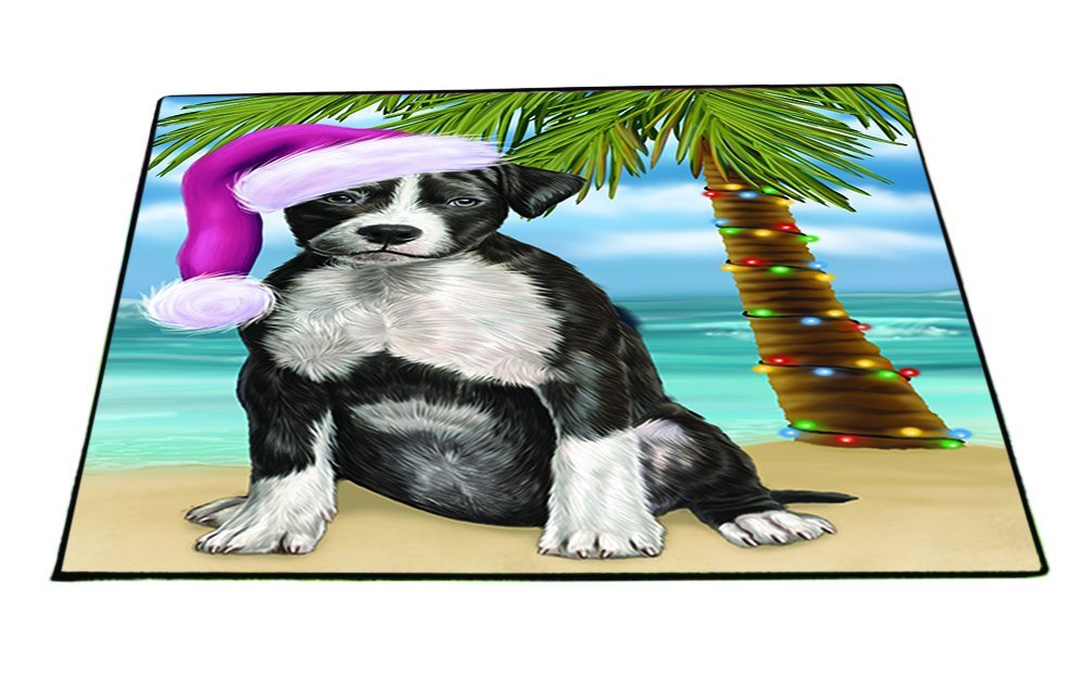 Summertime Happy Holidays Christmas American Staffordshire Terrier Dog on Tropical Island Beach Indoor/Outdoor Floormat