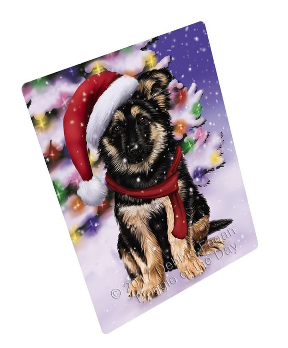Winterland Wonderland German Shepherd Dog In Christmas Holiday Scenic Background Tempered Cutting Board